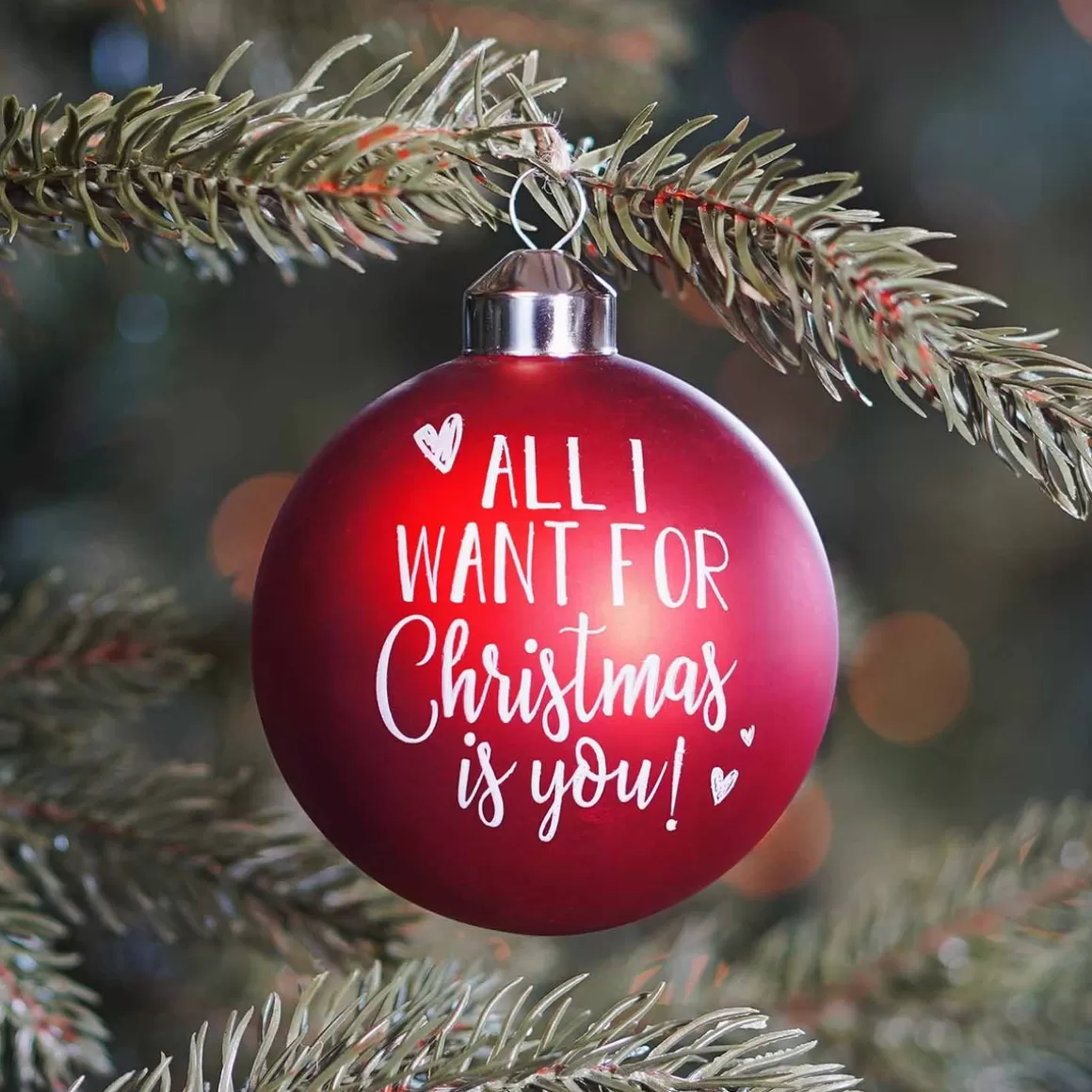 It's all about Christmas Lustige Weihnachtskugeln | Weihnachtskugeln Nach Farbe^Besondere Weihnachtskugel „All I Want For Christmas“, Rot, Glas, 8 Cm