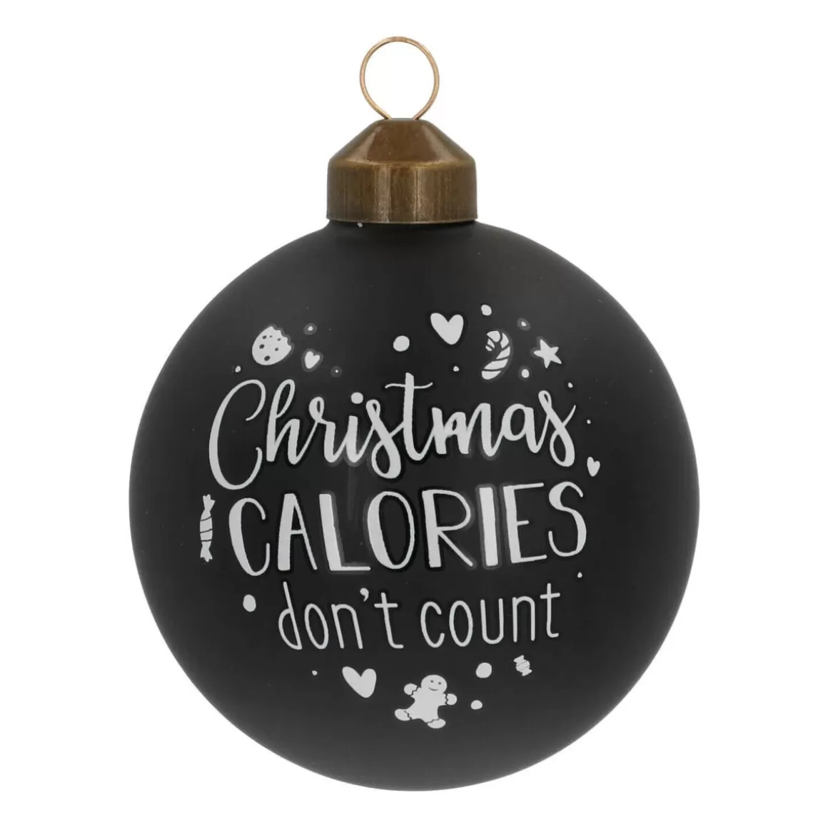 It's all about Christmas Lustige Weihnachtskugeln | Weihnachtskugeln Nach Farbe^Besondere Weihnachtskugel „Christmas Calories Don't Count“, Schwarz, Glas, 8 Cm