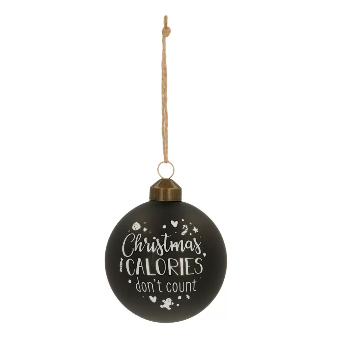 It's all about Christmas Lustige Weihnachtskugeln | Weihnachtskugeln Nach Farbe^Besondere Weihnachtskugel „Christmas Calories Don't Count“, Schwarz, Glas, 8 Cm
