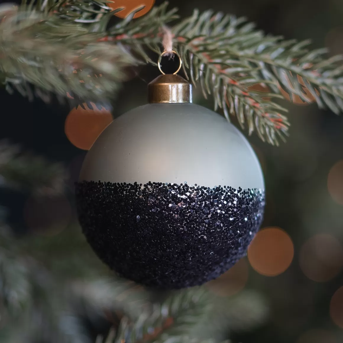 It's all about Christmas Christbaumschmuck Glas | Weihnachtskugeln Nach Farbe^Cottage-grüne Weihnachtskugel Mit Schwarzem Glitter-Dip
