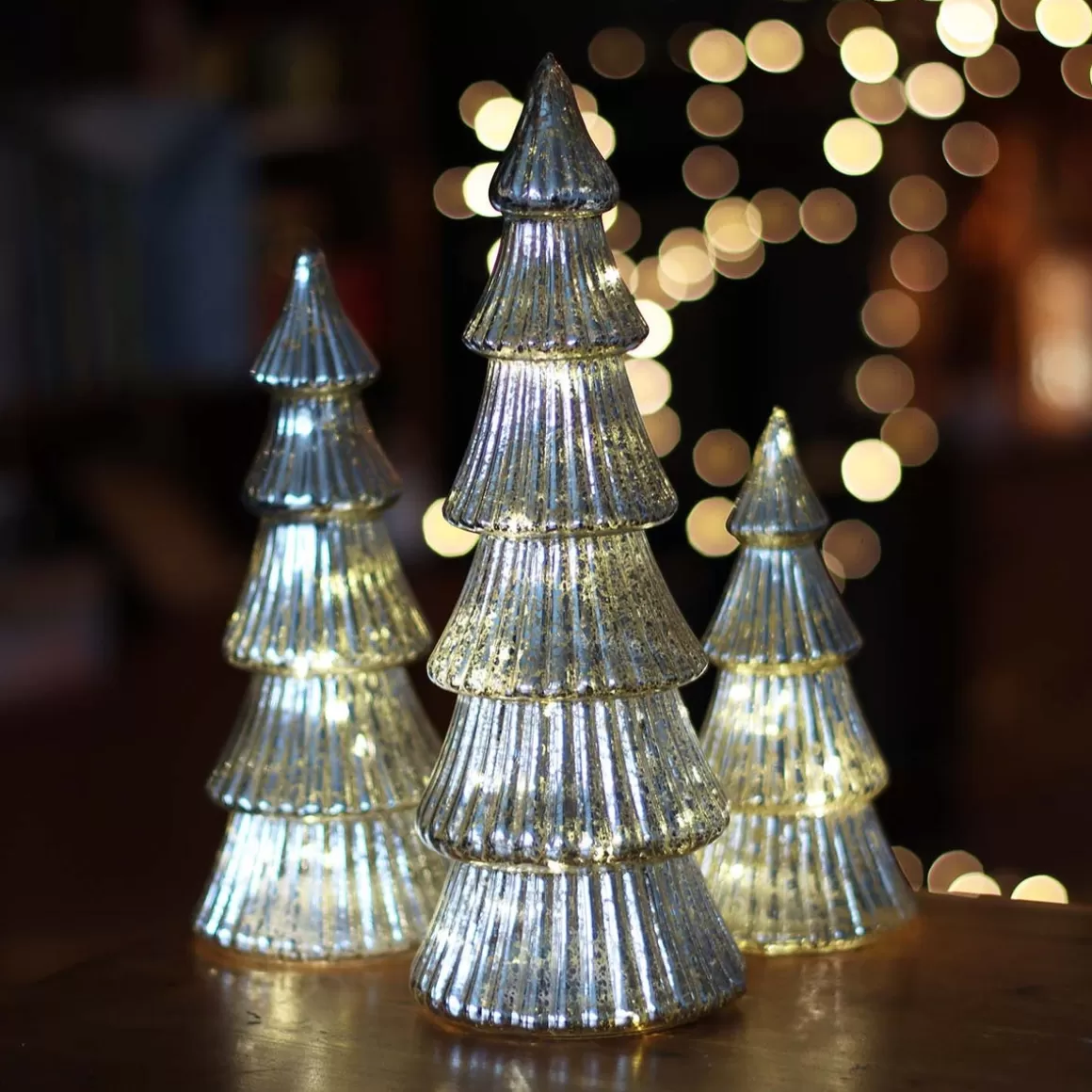 It's all about Christmas Weihnachtsbeleuchtung Innen | Weihnachtsdeko Mit Beleuchtung^Glas Tannenbaum Linienförmig Mit LED Beleuchtung, Silber, 37 Cm