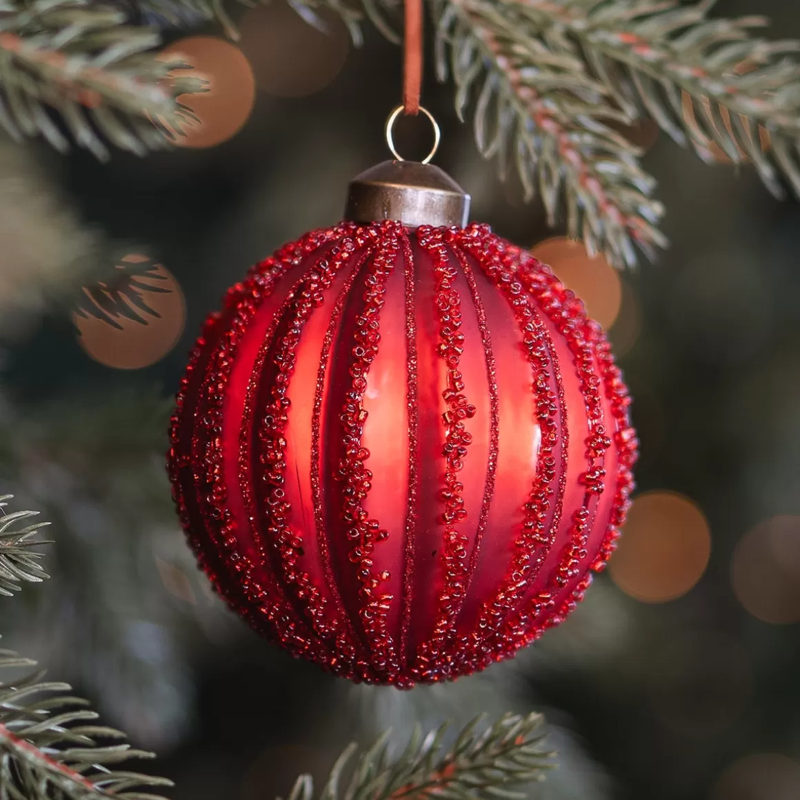 It's all about Christmas Christbaumschmuck Glas | Weihnachtskugeln Nach Farbe^Rote Craquelé-Weihnachtskugel Im Vintage-Look Mit Glitzerlinien