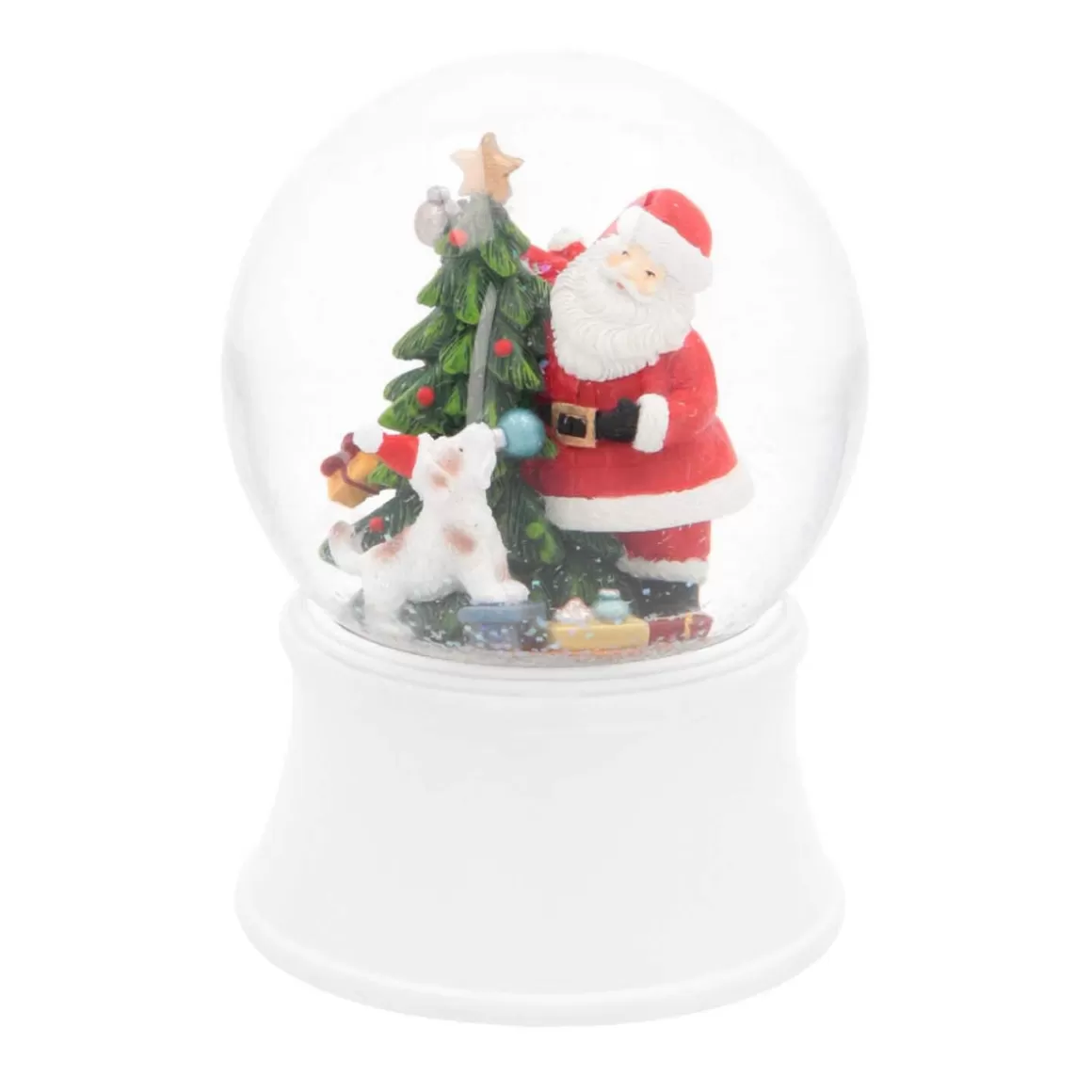 It's all about Christmas Alle Weihnachtsdeko | Schneekugeln^Schneekugel Mit Spieluhr Weihnachtsmann Mit Hund, Weiß, Glas, 15 Cm