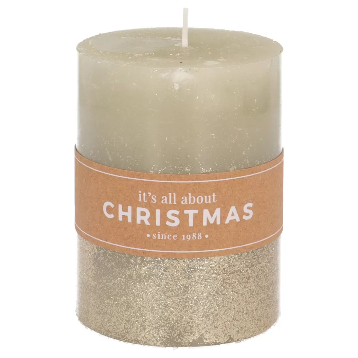 It's all about Christmas Alle Weihnachtsdeko | Weihnachtskerzen^Stumpenkerze, Cottage Green Mit Goldenem Glitzer, Paraffin, 10 Cm