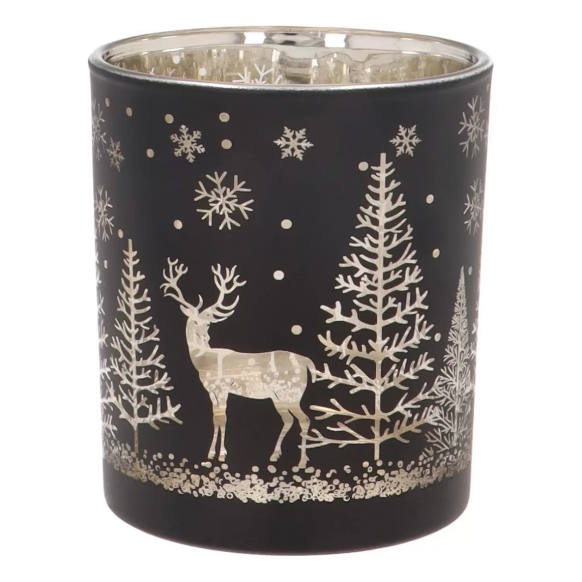 It's all about Christmas Weihnachtskerzen^Teelichthalter Rentier Im Wald, Schwarz, Glas, 10 Cm