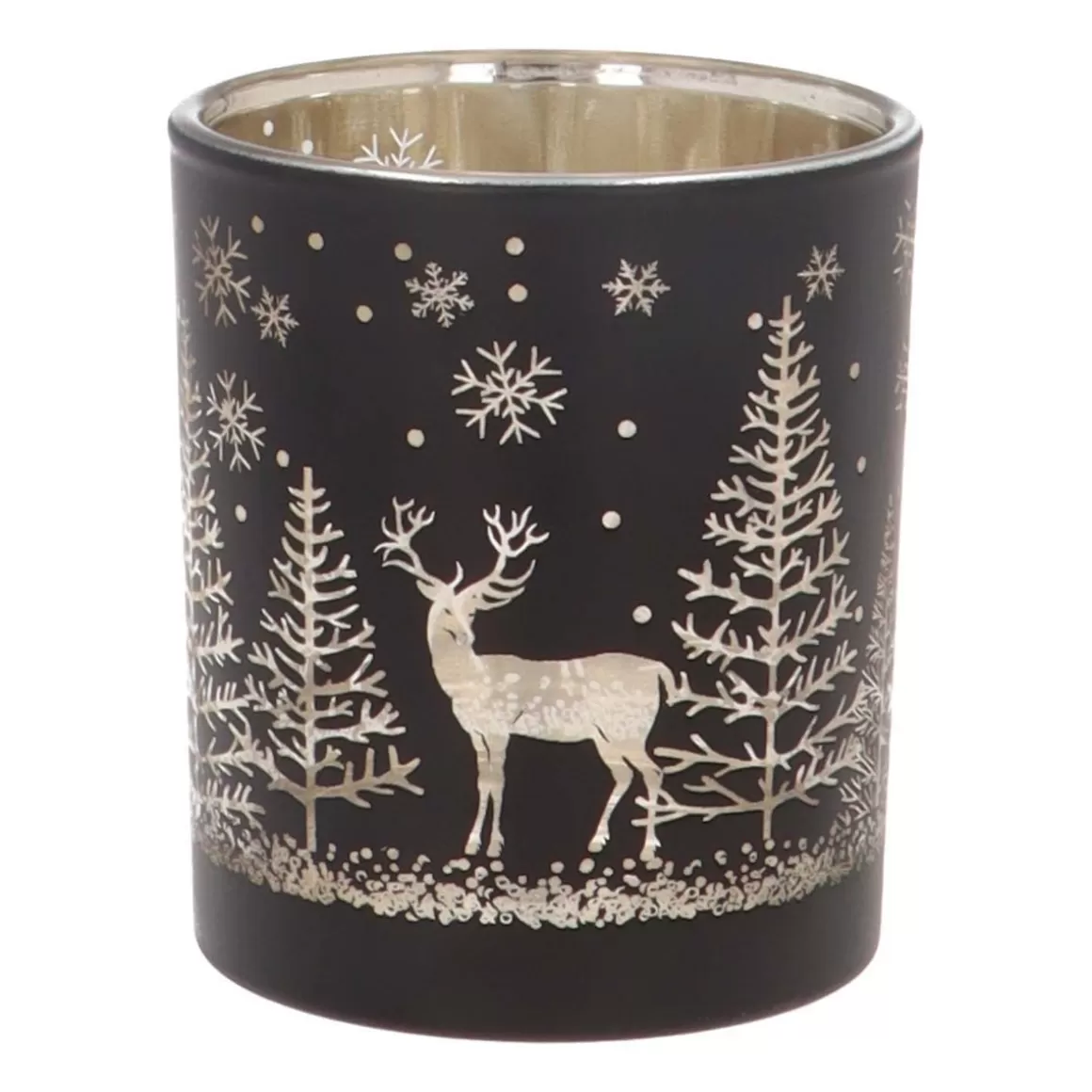 It's all about Christmas Weihnachtskerzen^Teelichthalter Rentier Im Wald, Schwarz, Glas, 8 Cm