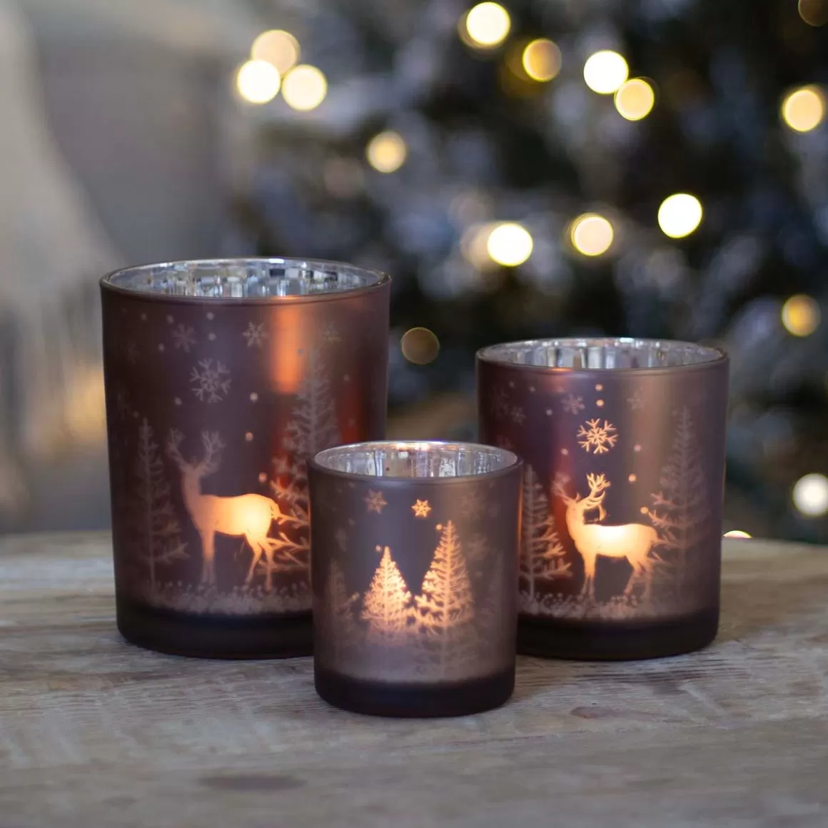 It's all about Christmas Weihnachtskerzen^Teelichthalter Rentier Im Wald, Taupe, Glas, 8 Cm