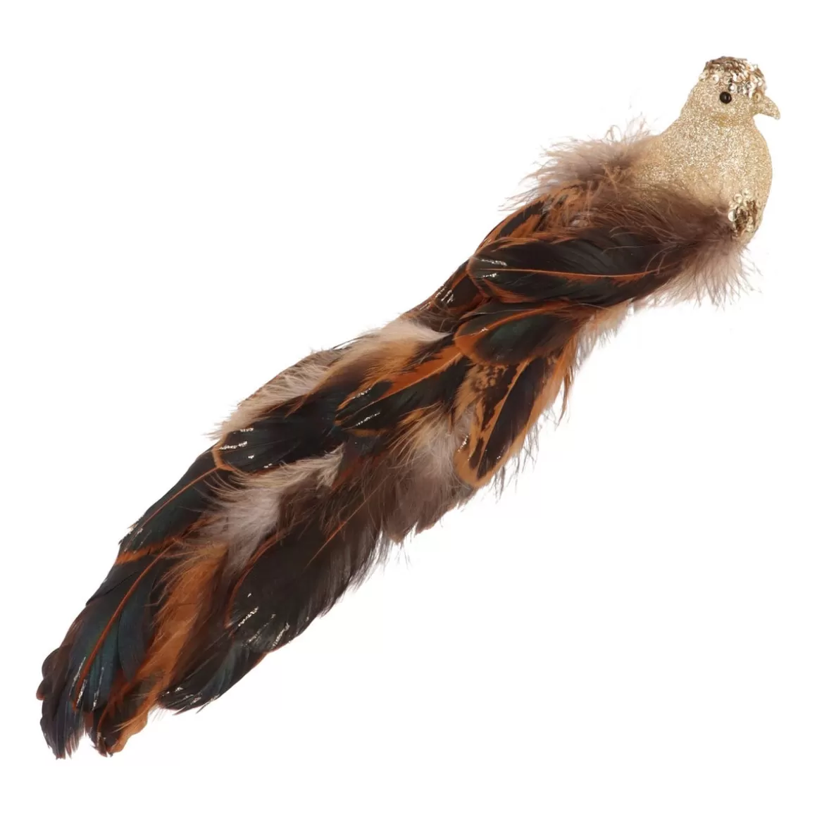 It's all about Christmas Weihnachtsdekoration Mit Clip^Vogel Mit Clip Und Großer Feder, Hellgold, Kunststoff, 30 Cm