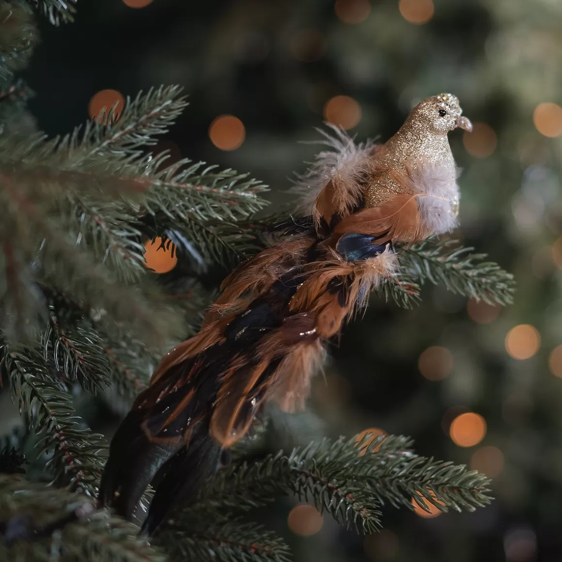 It's all about Christmas Weihnachtsdekoration Mit Clip^Vogel Mit Clip Und Großer Feder, Hellgold, Kunststoff, 30 Cm
