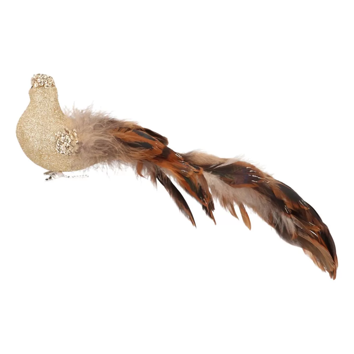 It's all about Christmas Weihnachtsdekoration Mit Clip^Vogel Mit Clip Und Großer Feder, Hellgold, Kunststoff, 30 Cm