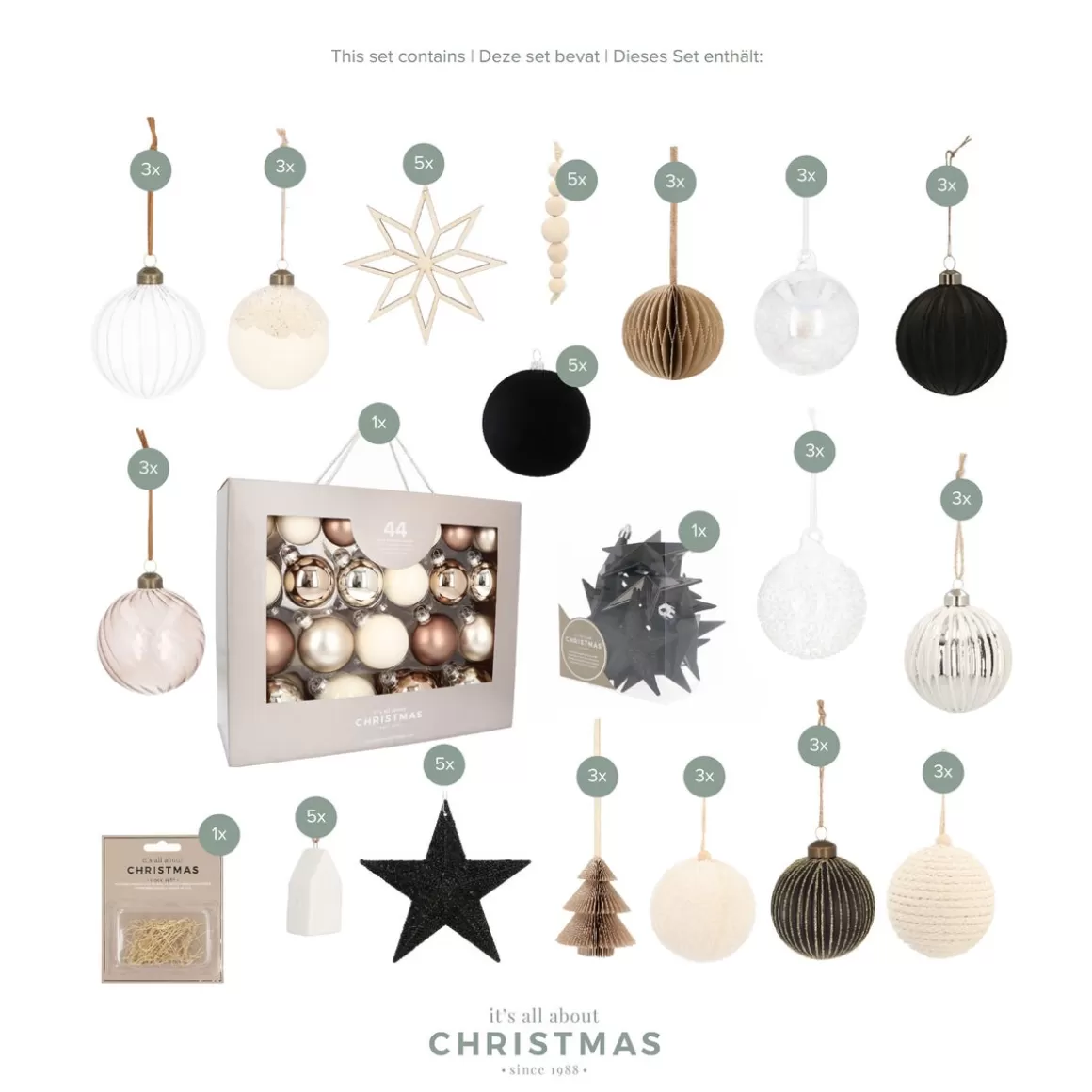 It's all about Christmas Christbaumschmuck Komplett-Sets^Weihnachtsbaumpaket 'Morning Mist': Natürliche Materialien Und Minimalistisches Design