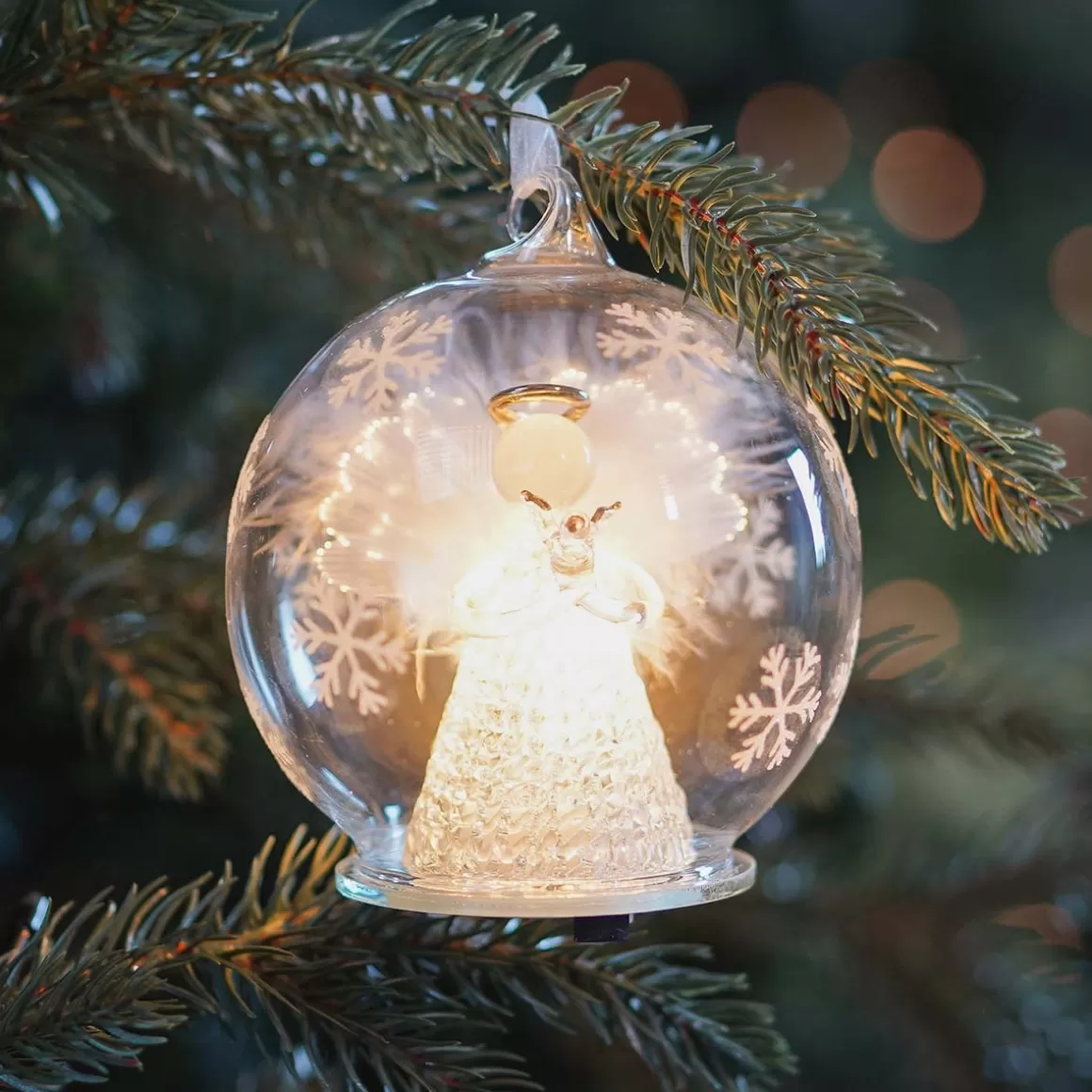 It's all about Christmas Gesamte Weihnachtsbeleuchtung | Weihnachtsfiguren^Weihnachtskugel Engel Mit Taube Mit LED-Licht, Aus Glas, 10 Cm