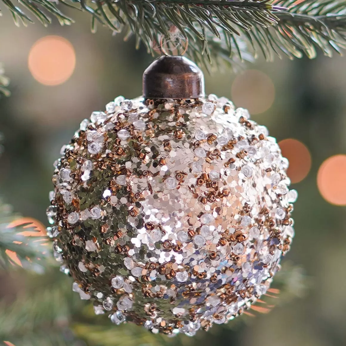 It's all about Christmas Außergewöhnliche Weihnachtskugeln | Weihnachtskugeln Nach Farbe^Weihnachtskugel Pailletten, Taupe, Glas, 8 Cm